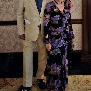 Black & lilac shirred Dress 6 Worn 1x